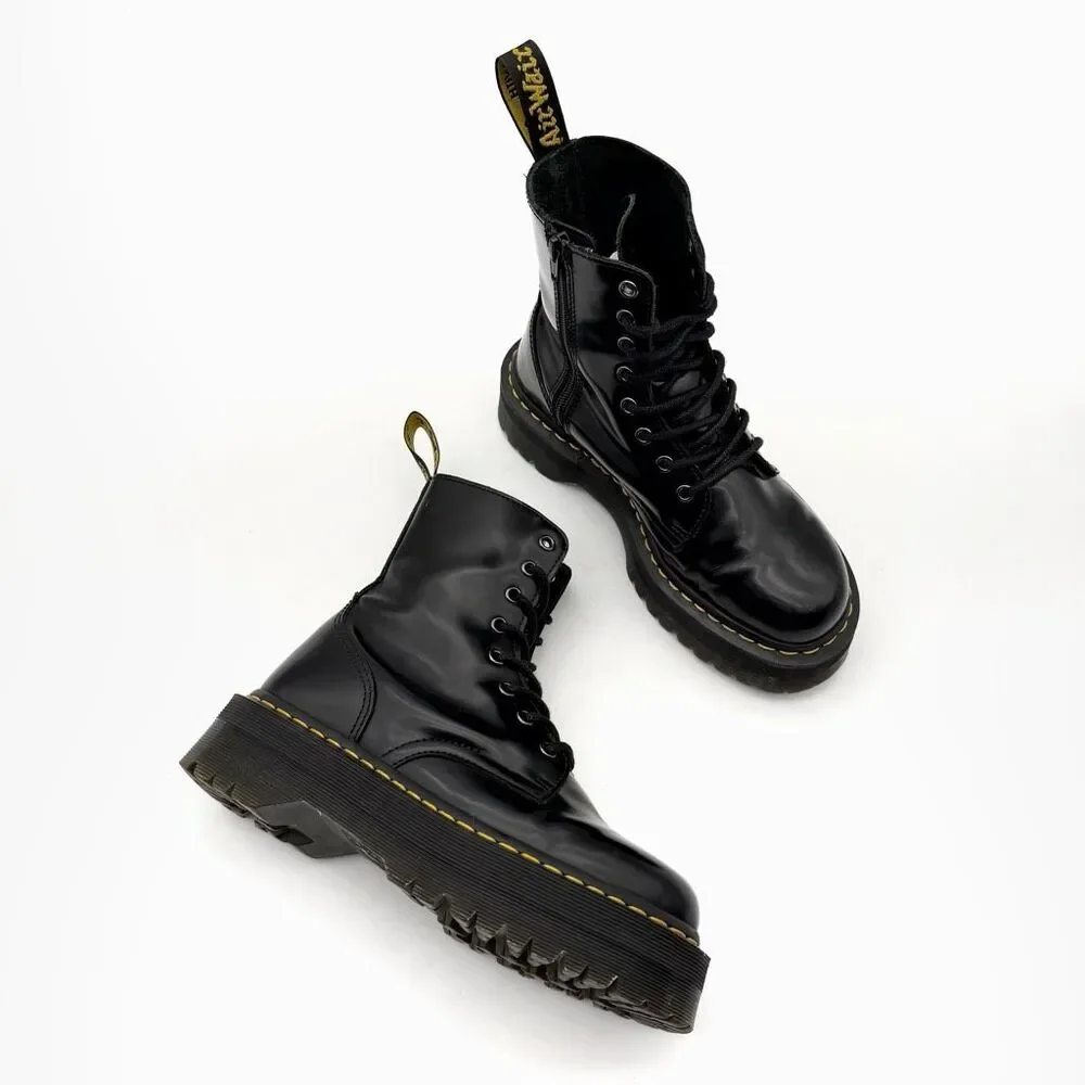 DR MARTENS Jadon Black Smooth Boots Size US 7 Side Zip Leather Platform